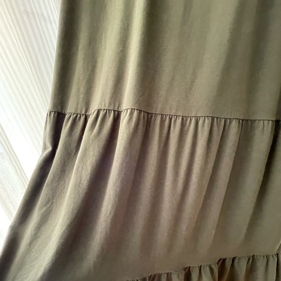 Denim & Co cotton sleeveless tiered stretch maxi dress olive green plus size  XL - Picture 6 of 9